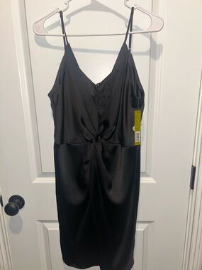 Black Satin Knot-Front Slip Dress